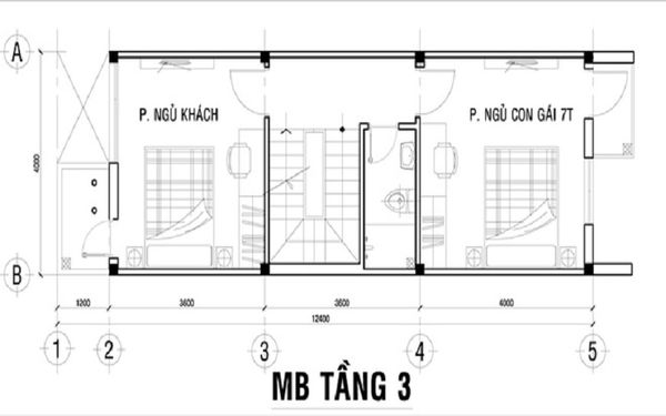 Mặt bằng tầng 3 nhà ống 3 tầng rộng 4x12m anh Tuấn-NO186041