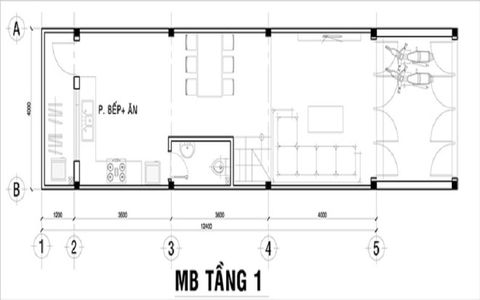 Mặt bằng tầng 1 nhà ống 3 tầng 4x12m anh Tuấn-NO186041